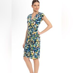 Maggy London Blue Sheath Midi Dress with Flutter Sleeves